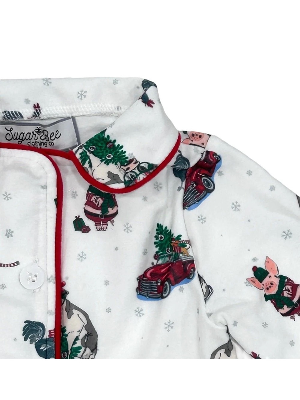 Sugarbee boys White Holiday Christmas Pajama Set with Red Trim - Picture 2 of 6
